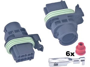 6 pole way fuel pump connector with wire seals and terminals