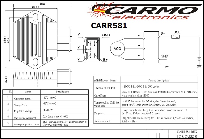 CARR581 Honda voltage regulator MOSFET Lithium Ion improved specifications