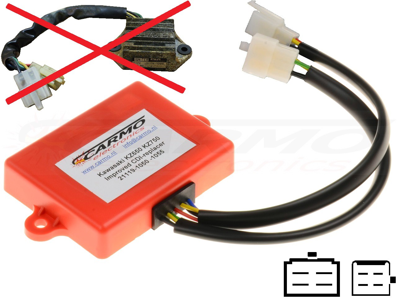 Kawasaki KZ650 KZ750 GPz750 improved igniter ignition module TCI CDI Box 21119-1050, 21119-1055 - Click Image to Close